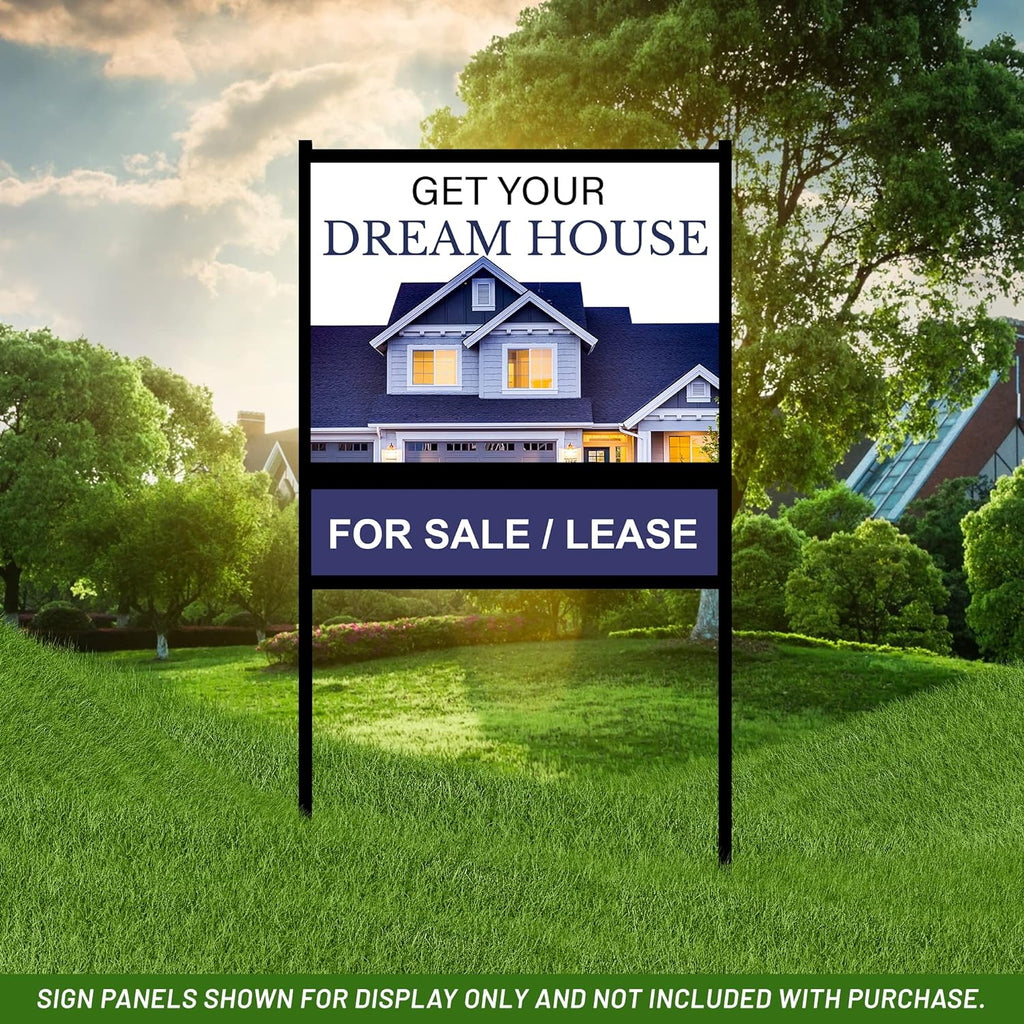 Real Estate Yard Sign Metal H Frame (3-pack) with Rider - Steel Sign Holder, 12' x 18' Yard Sign Stand, Open House Sign (1 Main, 1 Rider, Black)