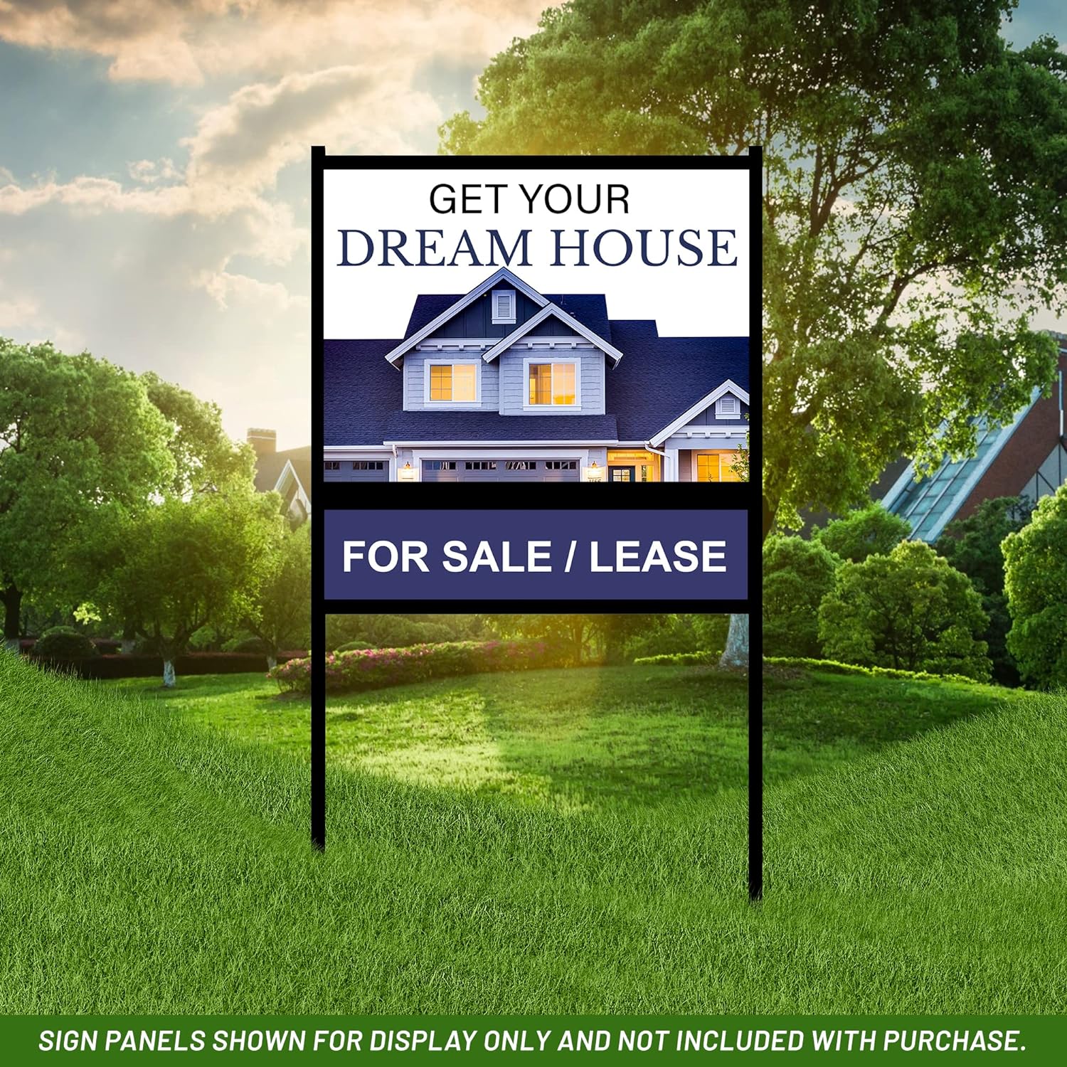 Real Estate Yard Sign Metal H Frame (3-pack) with Rider - Steel Sign Holder, 12' x 18' Yard Sign Stand, Open House Sign (1 Main, 1 Rider, Black)