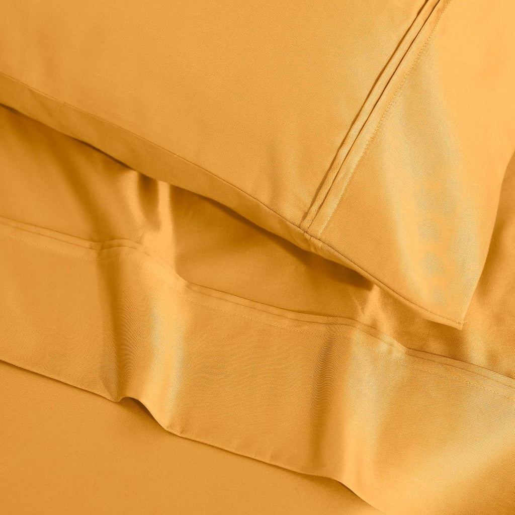 Superior 1200 Thread Count Egyptian Cotton Sheet Set, Bedroom Sheets, Modern Home Essentials, Luxury Bedding, 1 Elastic Deep Pocket Fitted Bed Sheet, 1 Flat Sheet, 2 Pillowcases, Queen, Dijon