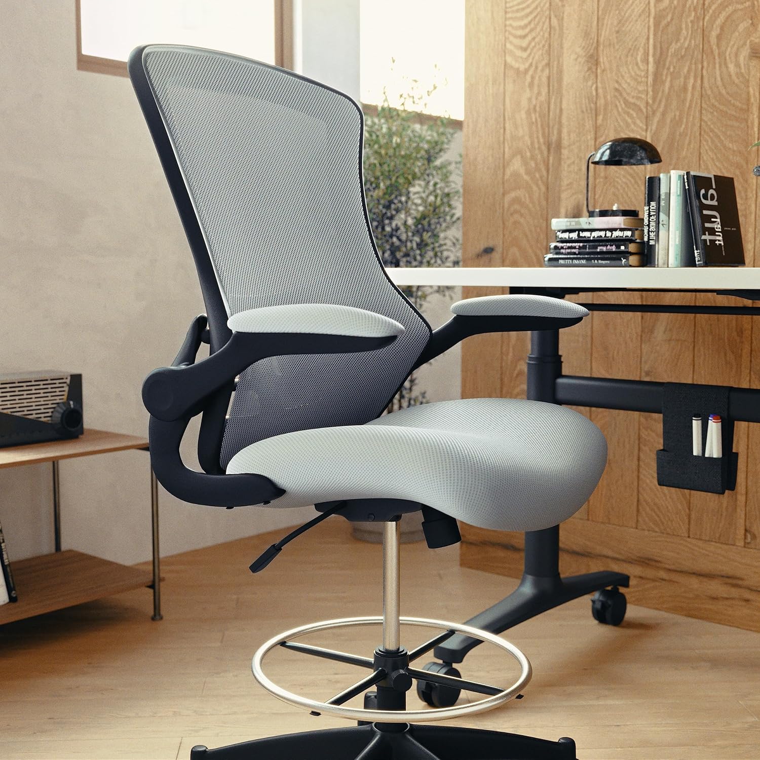 Flash Furniture Kelista Mid-Back Swivel Office Chair with Adjustable Seat Height, Ergonomic Mesh Desk Chair with Flip-Up Armrests, Dark Gray