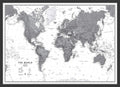 Maps International Medium Political World Wall Map - Black & White - Push Pin Board Mounted with Black Wood Frame - 24 x 36