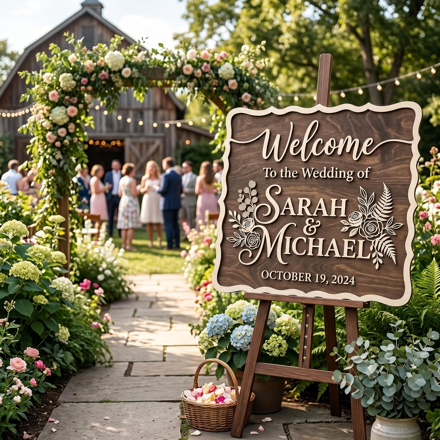 Personalized Wedding Welcome Sign, Custom 3D Wood Entrance Signage for Reception & Ceremony, Rustic Boho Barn Beach Themes, Wooden Name & Date Board Decor (16 Custom Designs)
