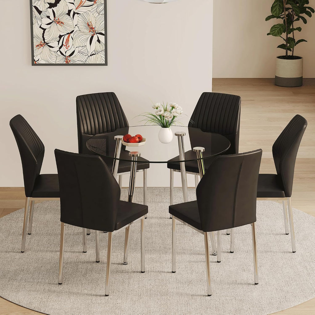 Dining Room Chairs Set of 4,Comfortable,Fashionable Soft Padded Kitchen Chairs High Backrests Metal Legs. Suitable for Living Room and Bedroom (Black+Silver Leg Set of 4)
