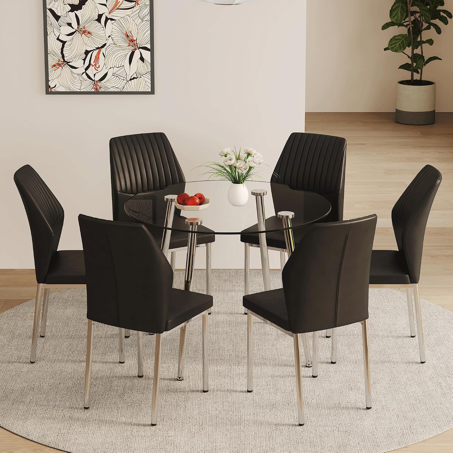 Dining Room Chairs Set of 4,Comfortable,Fashionable Soft Padded Kitchen Chairs High Backrests Metal Legs. Suitable for Living Room and Bedroom (Black+Silver Leg Set of 4)