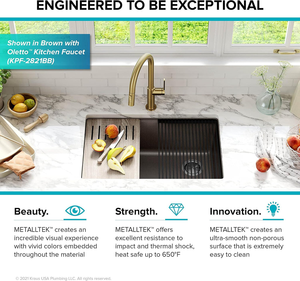 KRAUS Kitchen Sink Bellucci 29' Undermount Workstation Granite, Metallic Gray, Accessories, KGUW2-30MGR