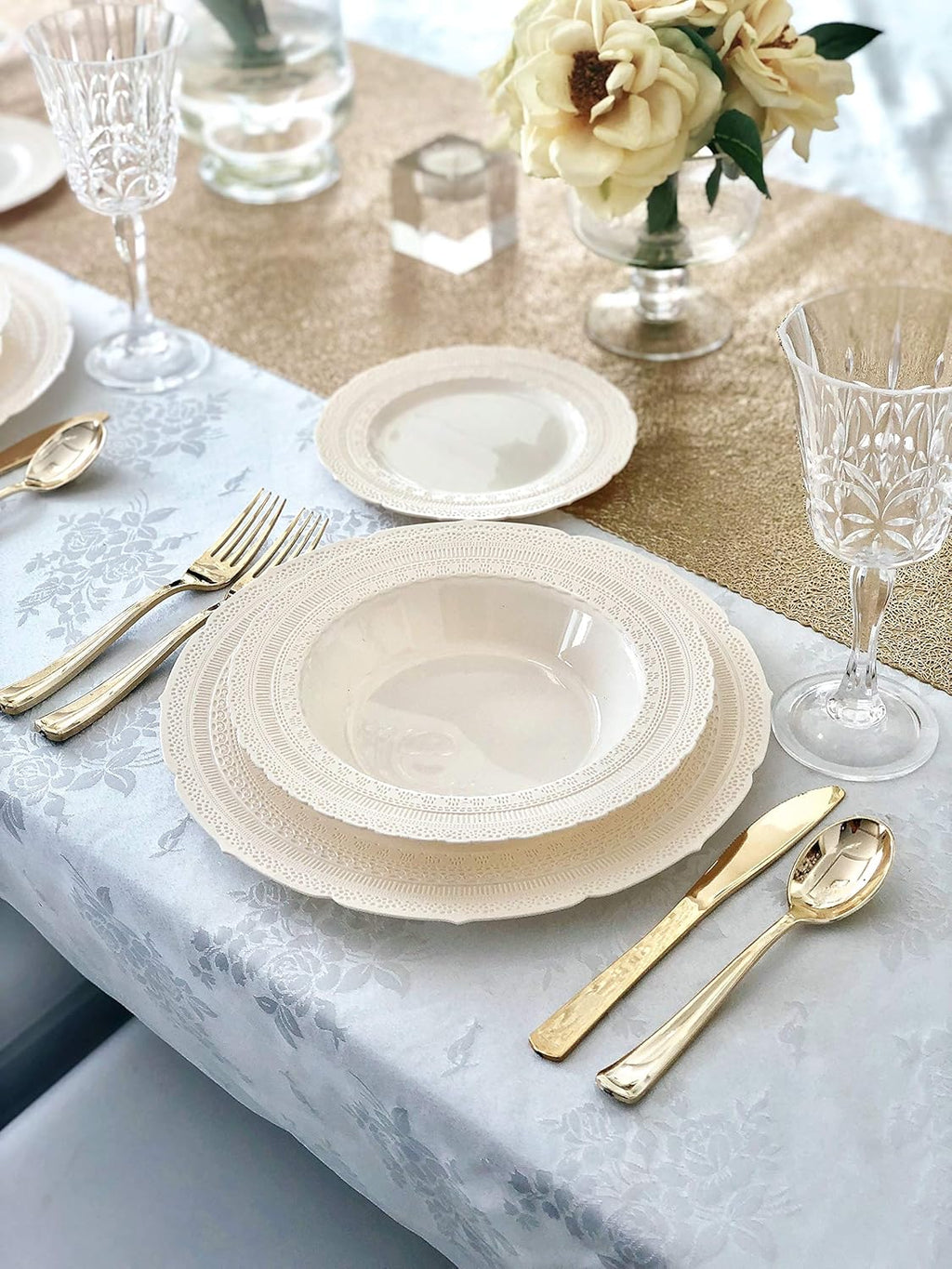 ' OCCASIONS ' 240 Plates Pack, Extra Heavyweight Vintage Wedding Party Disposable Plastic Plates (8.25'' Appetizer/dessert plate, Chateau Ivory)