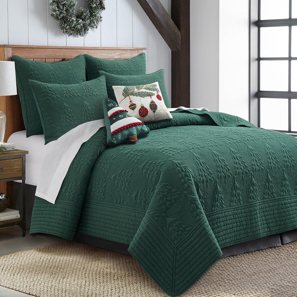 Levtex Home - O Christmas Tree Quilt Set - Twin Quilt and One Standard Sham - Christmas Tree - Green - Quilt (68x86in.) and Sham (20x26in.) - Reversible - Cotton