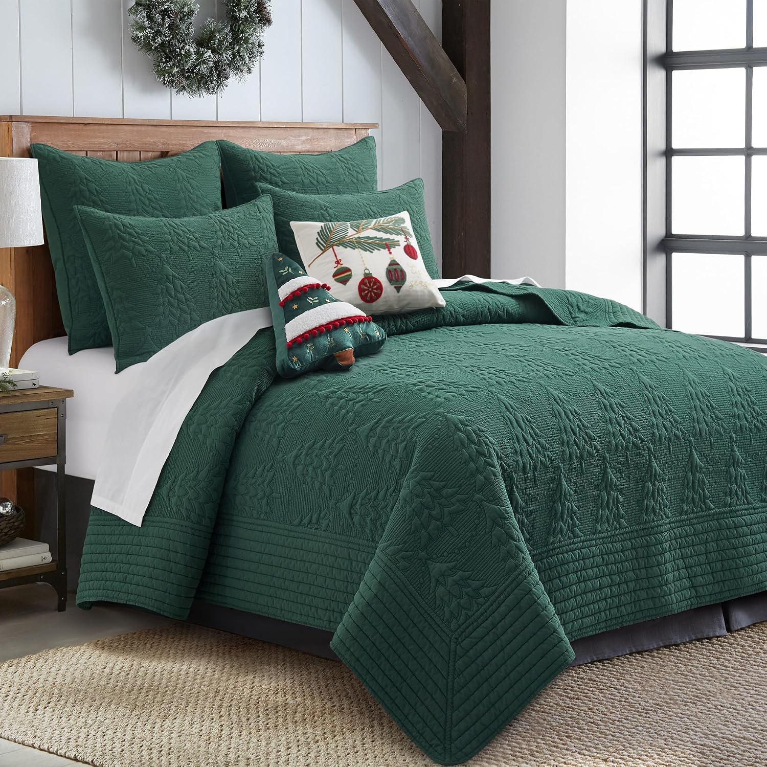 Levtex Home - O Christmas Tree Quilt Set - Twin Quilt and One Standard Sham - Christmas Tree - Green - Quilt (68x86in.) and Sham (20x26in.) - Reversible - Cotton