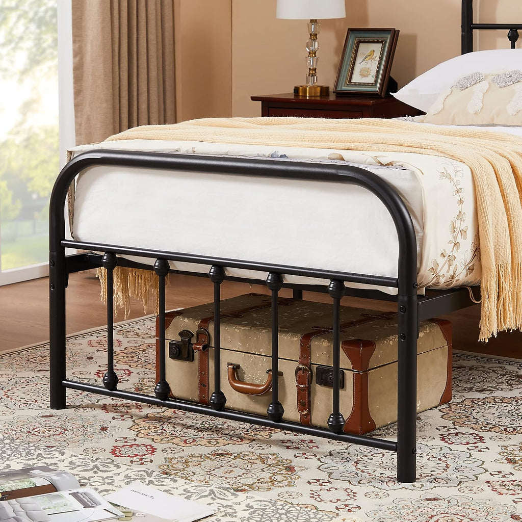 VECELO Twin Size Victorian Style Metal Bed Frame with Headboard Classic Metal Platform Bed Frame Mattress Foundation with Footboard/Under Bed Storage/No Box Spring Classic Black