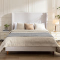 Queen Size Bed Frame With Headboard,54' Headboard Chenille Upholstered Platform Bed,Bedroom Furniture Sets No Springs Required,Metal Bed Frame With Wooden Slats for Strong Support,No Noise Free,Ivory