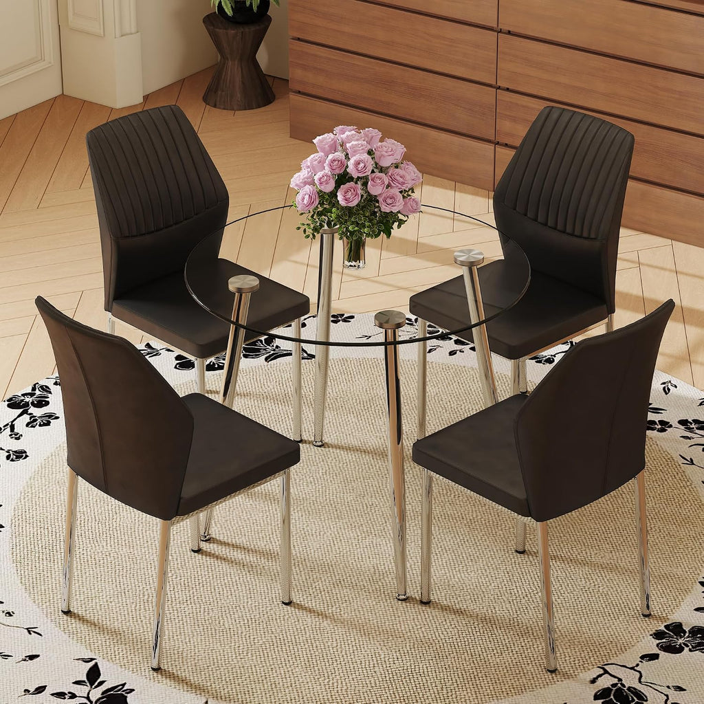 Dining Room Chairs Set of 6,Comfortable,Fashionable Soft Padded Kitchen Chairs High Backrests Metal Legs. Suitable for Living Room and Bedroom (Black+Silver Leg Set of 6)