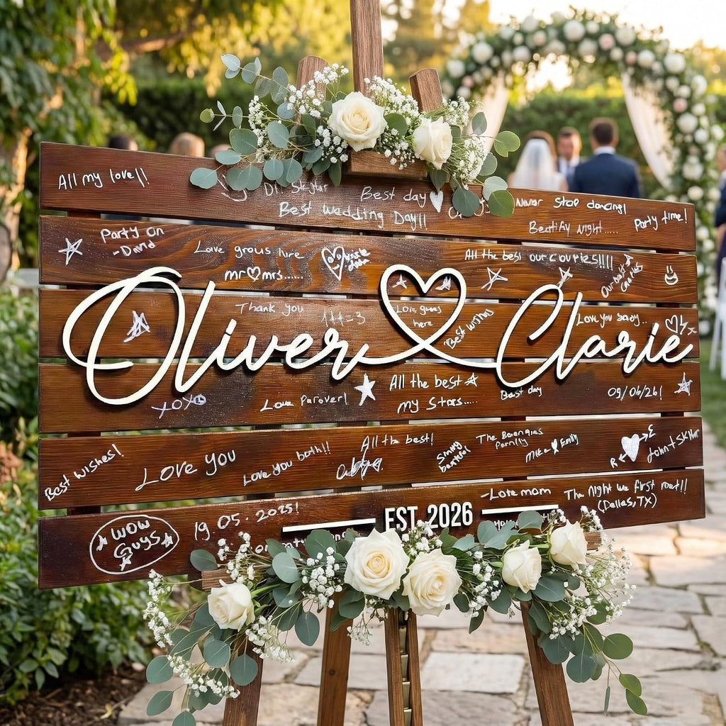 Personalized Huge Size Guest Book Alternative Sign, Unique Wooden Guest Book Alternative Sign, 3D Raised Letters for Best Wedding Reception Decor, Rustic Wall Art for Best Couples (XXL - 37.5x21')