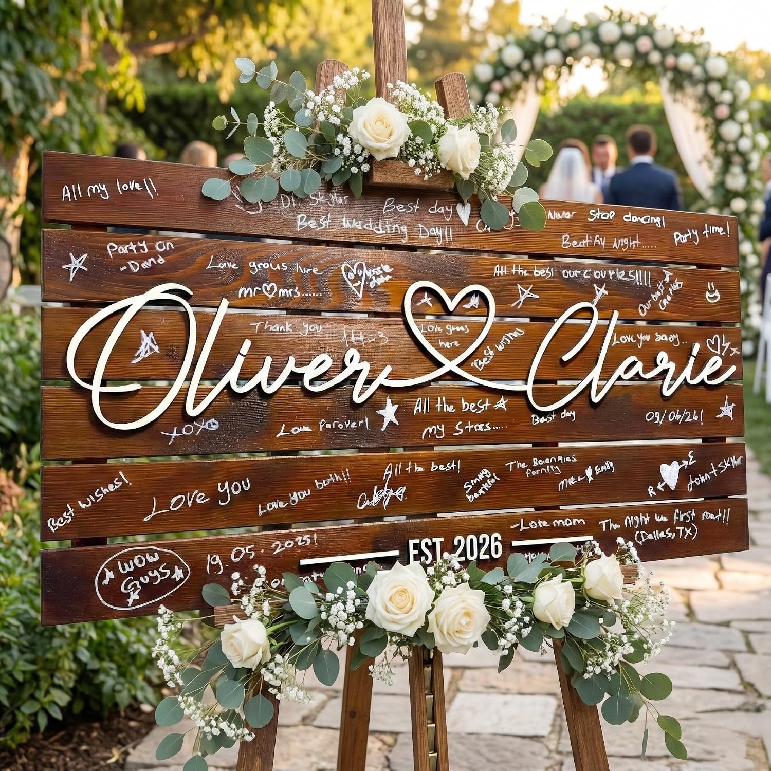 Personalized Huge Size Guest Book Alternative Sign, Unique Wooden Guest Book Alternative Sign, 3D Raised Letters for Best Wedding Reception Decor, Rustic Wall Art for Best Couples (XXL - 37.5x21')