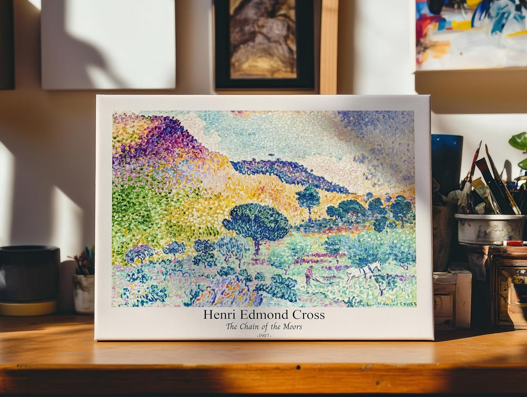 Poster Master Vintage Henri Edmond Cross Canvas - Retro The Chain of the Moors Print - Abstract Art - Classic Impressionism Painting - Aesthetic Living Room Wall Decor - 24x32 STRETCHED Canvas