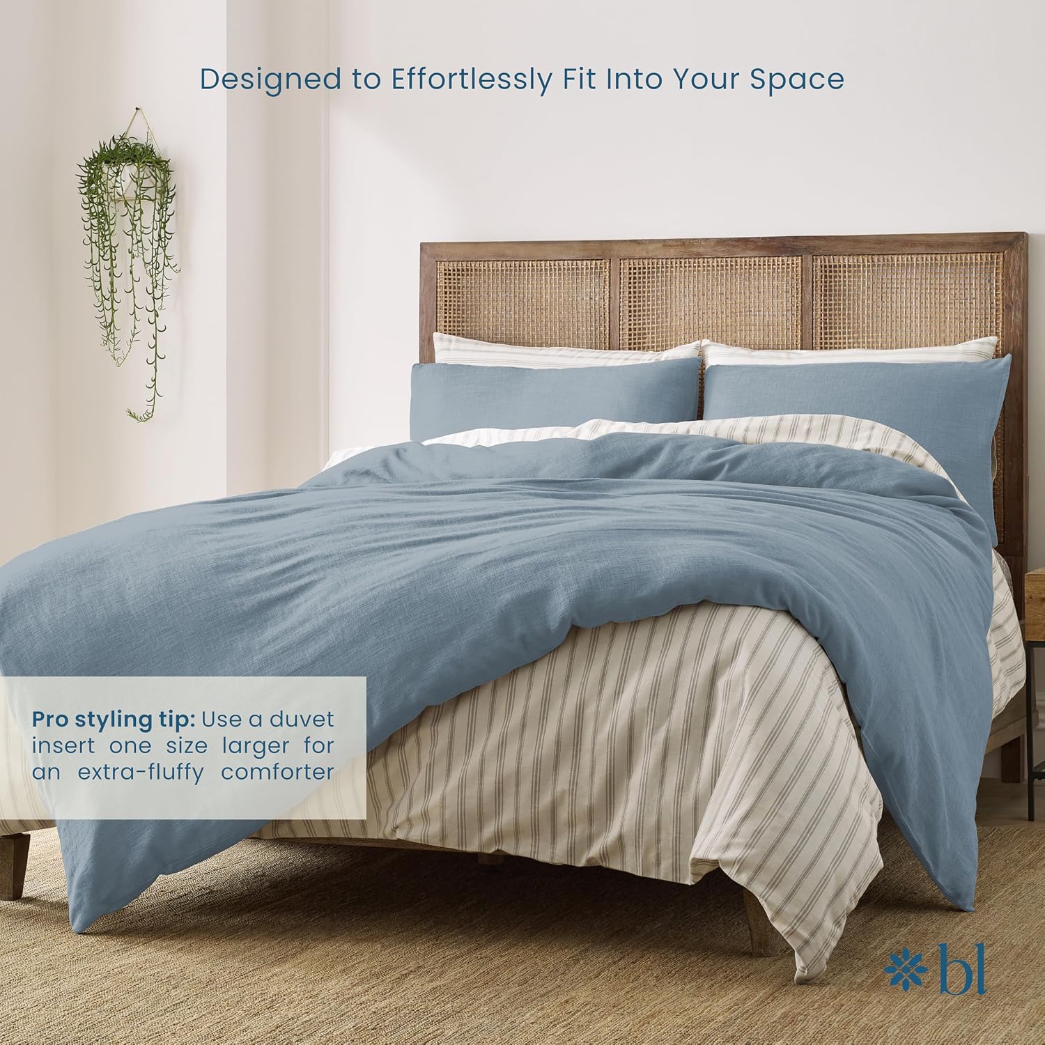 Blue Loom Duvet 100% Cotton Set, 3 Piece, Stone Washed Duvet Set King Size 104' x 92' with 2 Matching Pillow Shams, Comforter Not Included, Vivie - Denim Blue