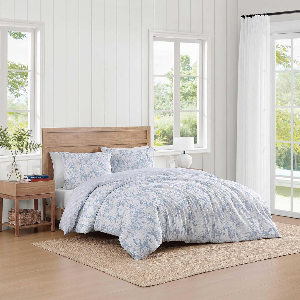 Tommy Hilfiger - Comforter Set, Luxuriously Soft Cotton Slub Bedding with Matching Sham, Abstract Inspired Design (Ethereal Floral Blue, Twin)
