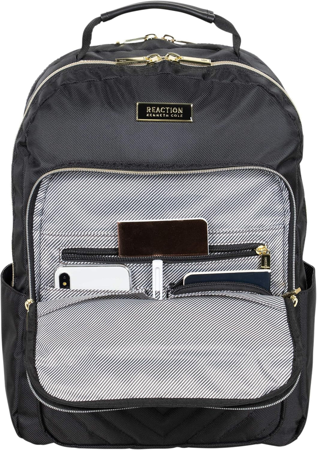 Kenneth Cole REACTION Madison Square Lightweight Hardside Chevron Expandable Spinner Luggage, Black, 2-Piece (20' Carry On + Backpack)