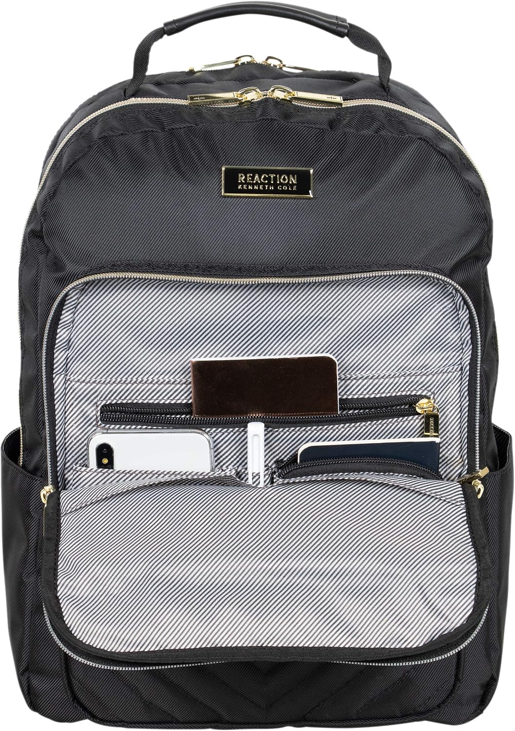 Kenneth Cole REACTION Madison Square Lightweight Hardside Chevron Expandable Spinner Luggage, Black, 2-Piece (20' Carry On + Backpack)
