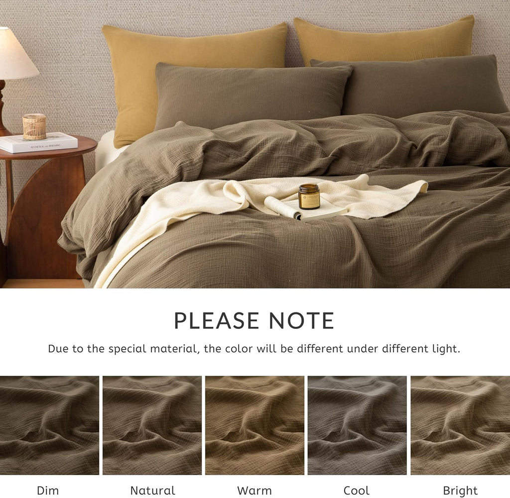 Muslin Duvet Cover 100% Washed Cotton, Oversized King Size Duvet Cover Set Linen Like, Minimalist Soft Comforter Cover, Lightweight Gauze Duvet Cover with 2 Pillowcases, 98'x120', Dark Brown