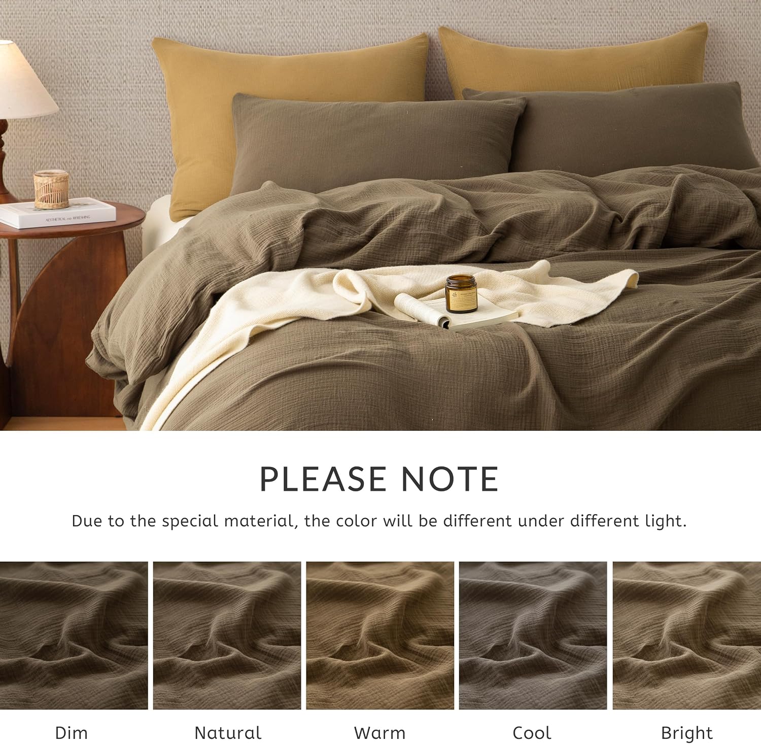 Muslin Duvet Cover 100% Washed Cotton, Oversized King Size Duvet Cover Set Linen Like, Minimalist Soft Comforter Cover, Lightweight Gauze Duvet Cover with 2 Pillowcases, 98'x120', Dark Brown