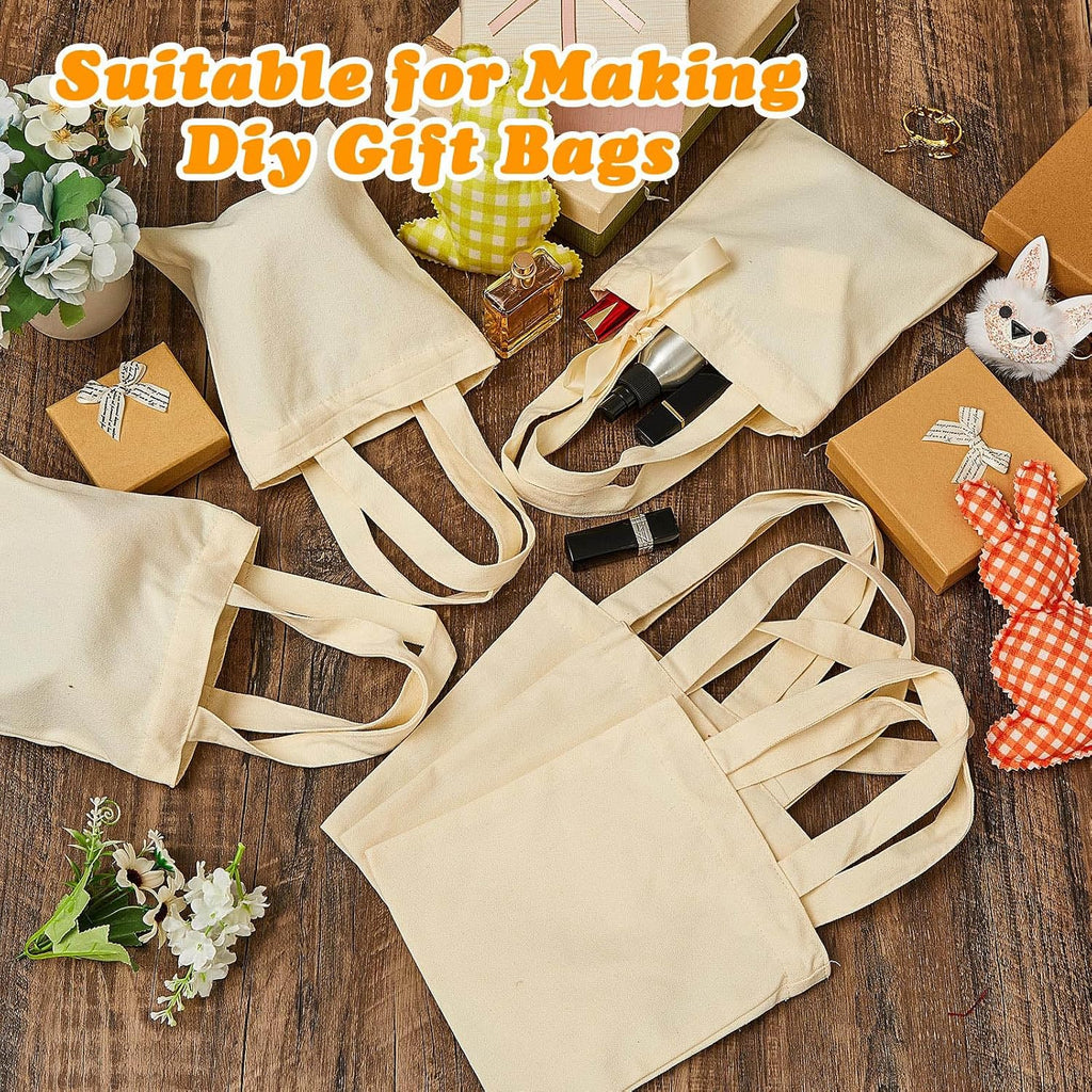 Amylove 150 Pcs Mini Tote Bag Sublimation Blank Canvas Tote Bags Reusable for Grocery Shopping, DIY, Easter Party Favor Gift Bags (10 x 10 Inch,Natural Color)