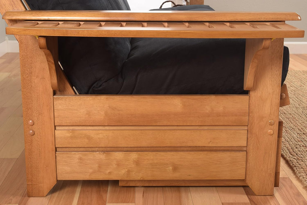 Kodiak Furniture Phoenix Full Size Futon in Butternut Finish with Storage Drawers, Linen Stone
