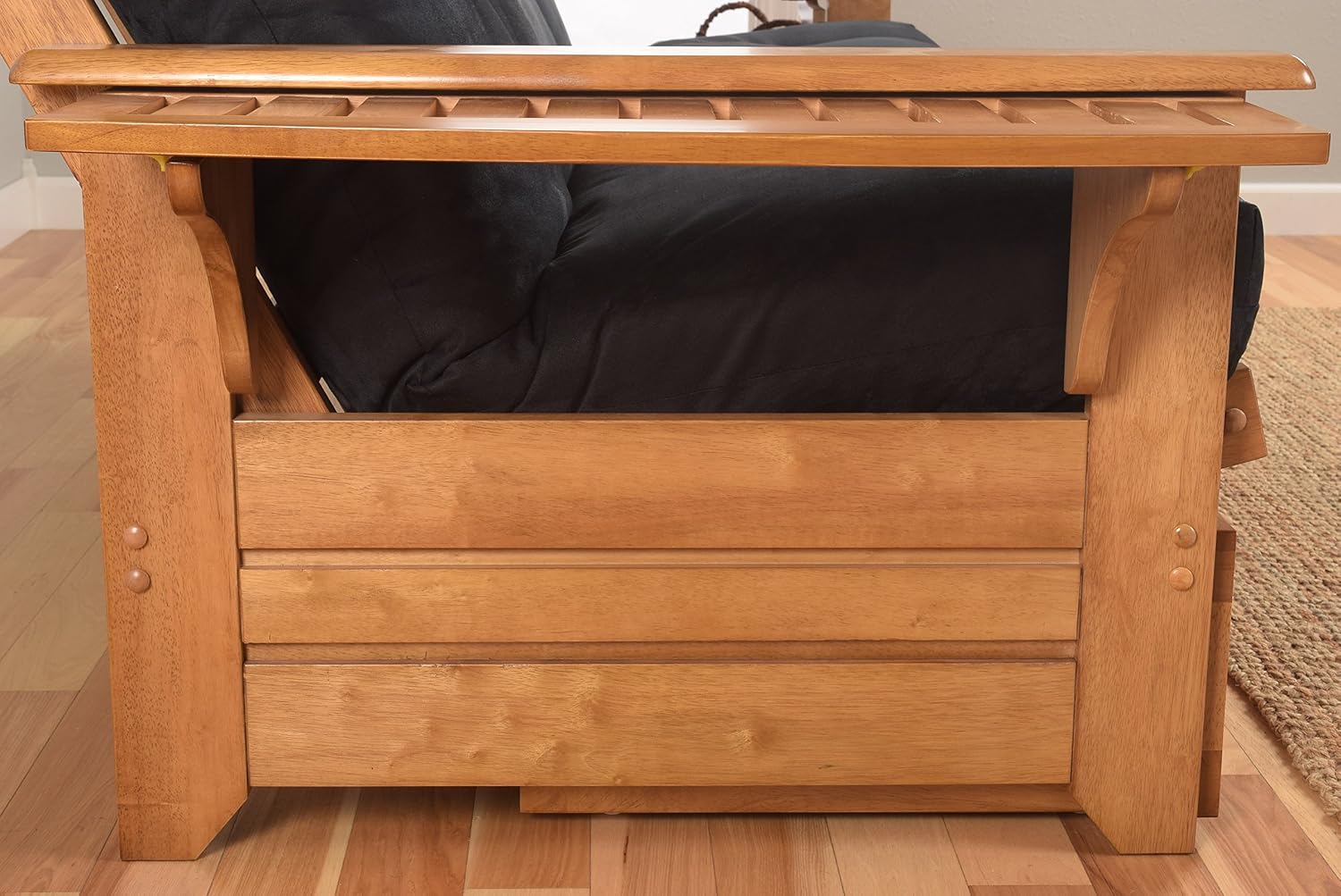 Kodiak Furniture Phoenix Full Size Futon in Butternut Finish with Storage Drawers, Linen Charcoal
