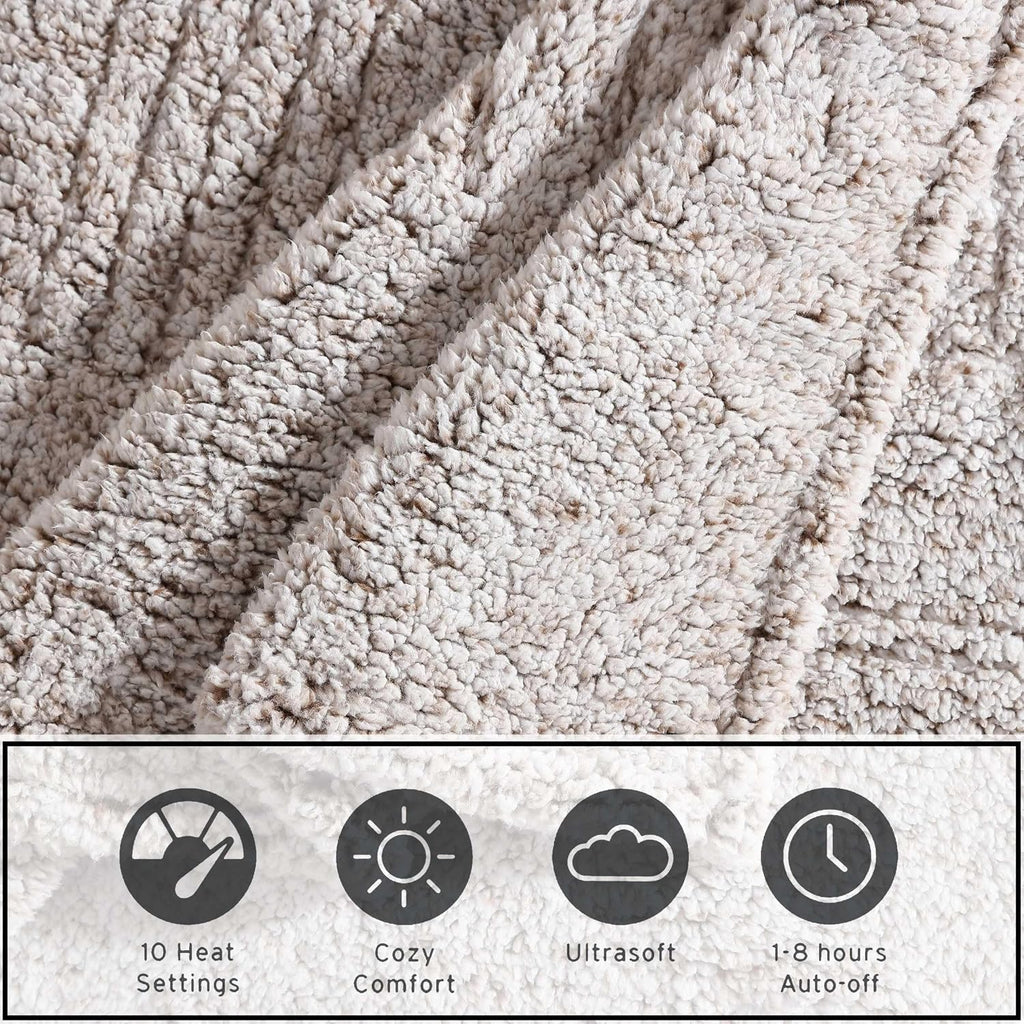 Eddie Bauer - King Size Heated Blanket, Ultra-Soft Rib Plush Bedding with Solid Sherpa Reverse, Throw Blanket with 10 Heat Settings & Auto Shut-Off (Lookout Mountain Brown)