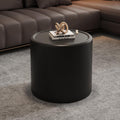 19.69' Black Round Coffee Table with Hidden Storage, Drum Coffee Table with Tempered Glass Top and PU Leather Body, Circle Cocktail Tea Table for Living Room, No Assemble