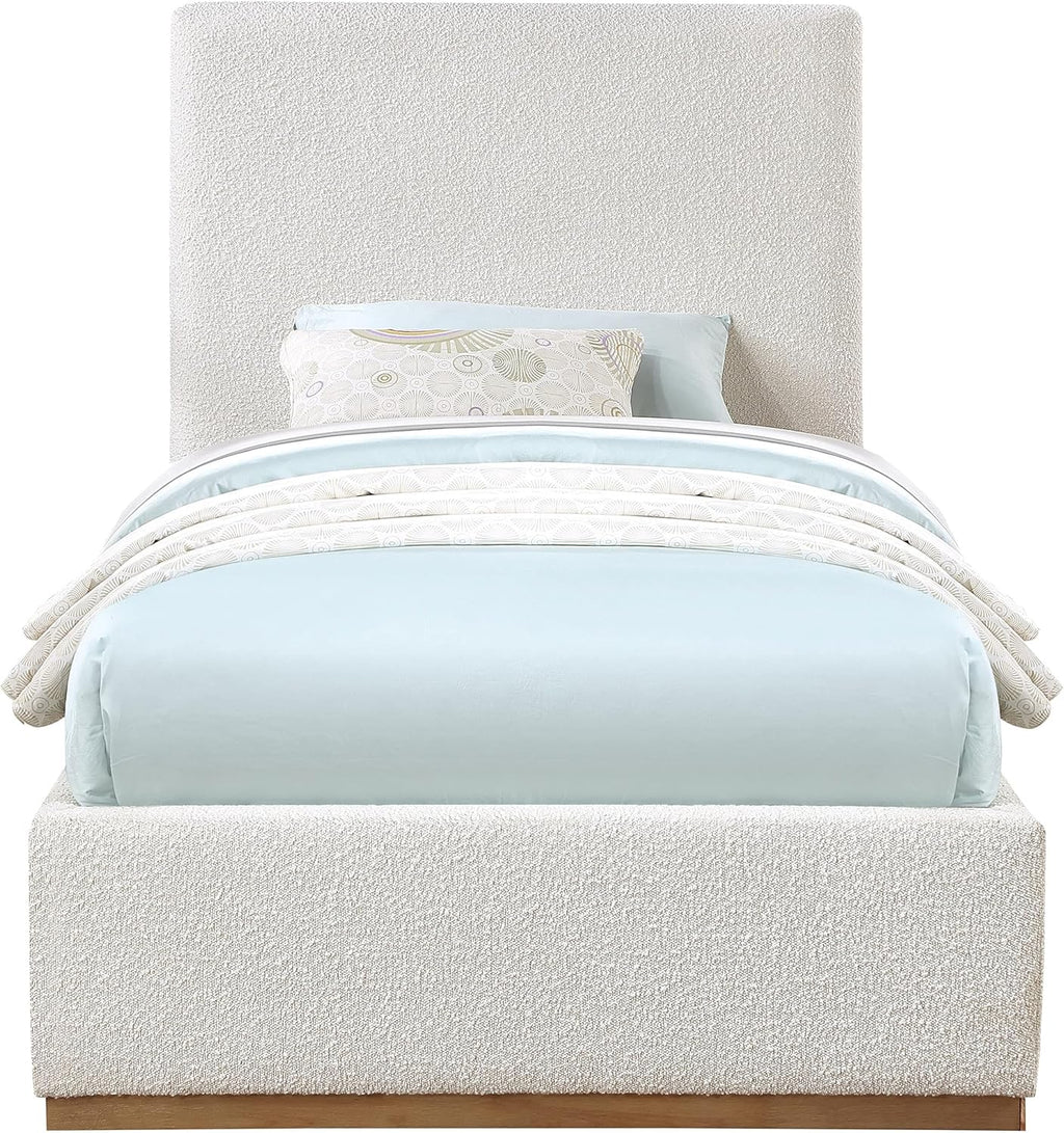 Meridian Furniture MonacoCream-T Monaco Collection Modern | Contemporary Boucle Fabric Upholstered Twin Bed withSolid Wood Natural Wire Brush Finish, 43.5' W x 82.5' D x 52' H, Cream, Twin