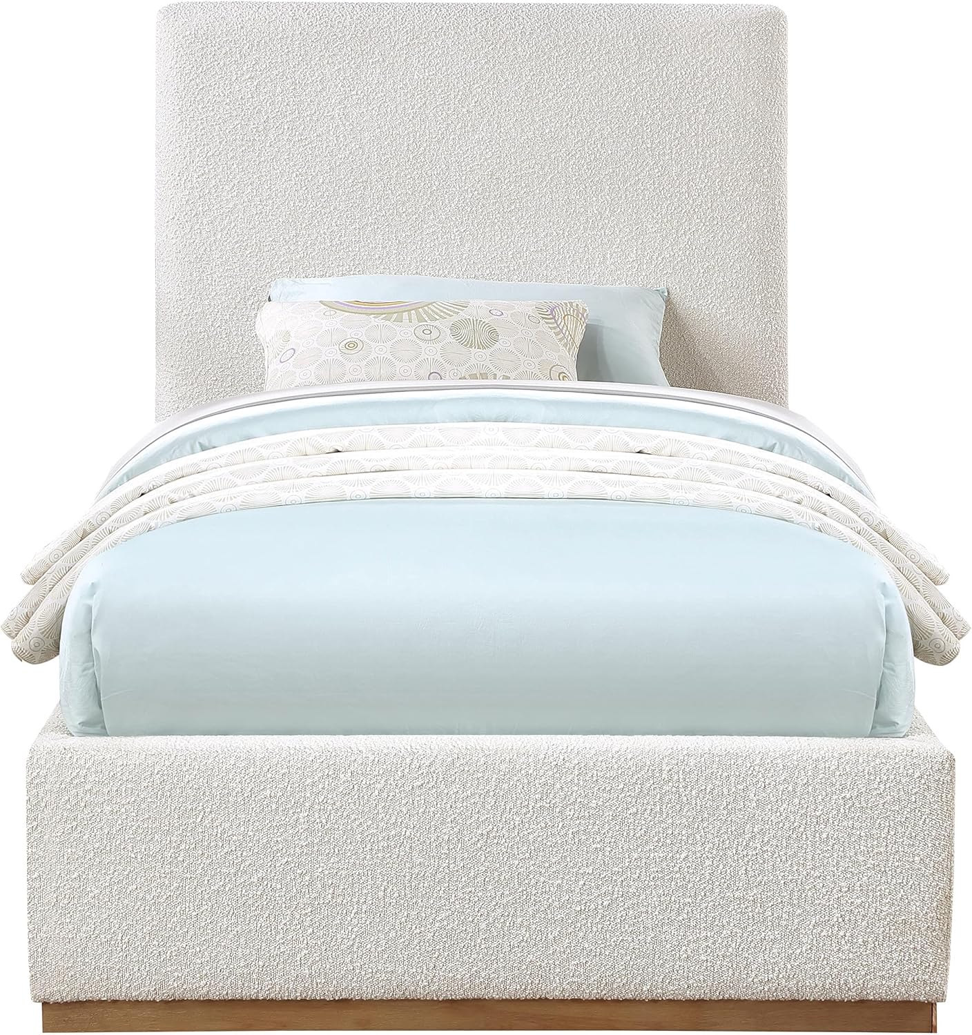 Meridian Furniture MonacoCream-T Monaco Collection Modern | Contemporary Boucle Fabric Upholstered Twin Bed withSolid Wood Natural Wire Brush Finish, 43.5' W x 82.5' D x 52' H, Cream, Twin