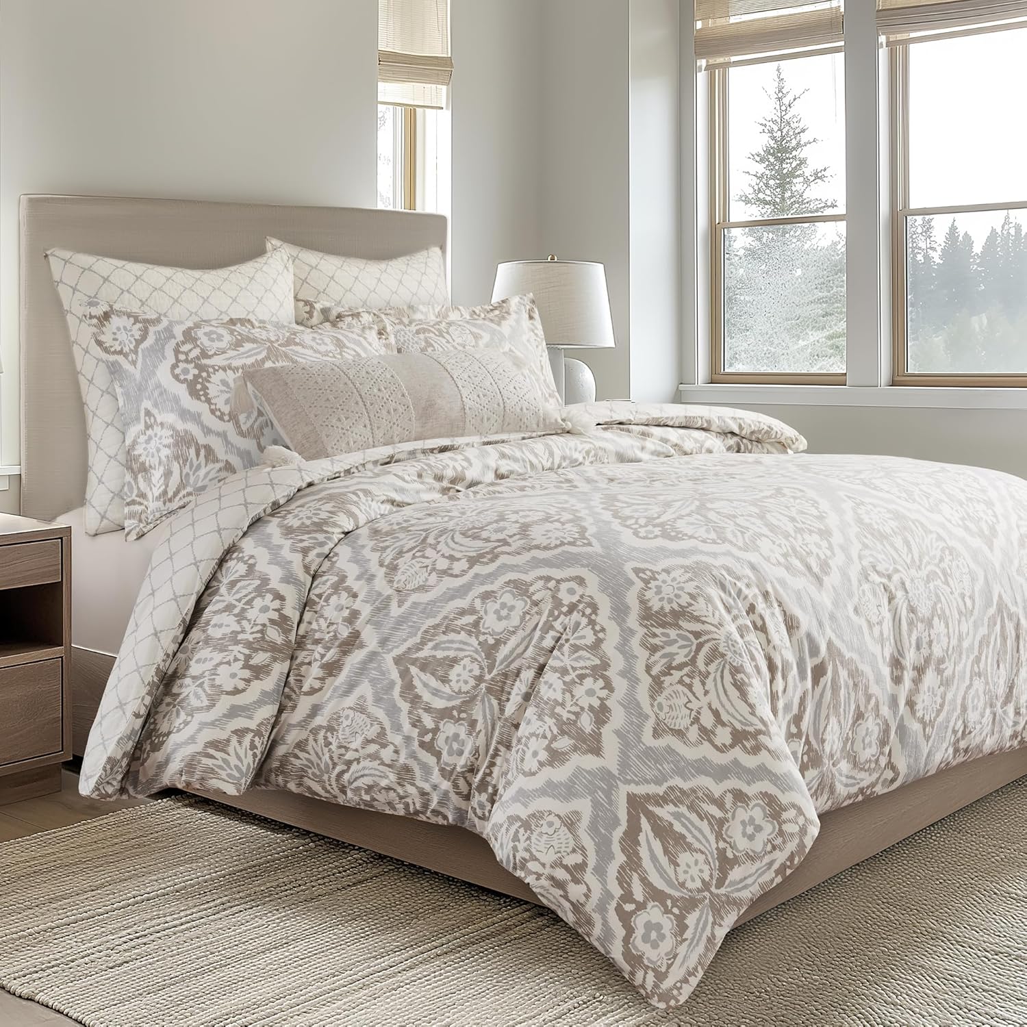 Levtex Home - Becker Taupe Duvet Cover Set - Twin Duvet Cover + One Standard Pillow Case - Ikat - Taupe, Grey and Cream - Duvet Cover (68 x 88in.) and Pillow Case (26 x 20in.) - Cotton