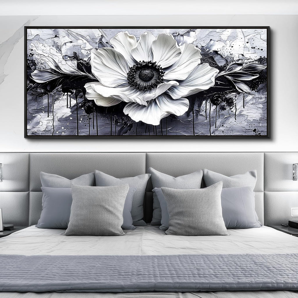 JUDASJART Black and white Canvas Painting Wall Decor For Living Room Wall Art For Bedroom Office Decoration Abstract Flowers Artworks Pictures Ready To Hang Modern Aesthetics Home Decor 32x72 In