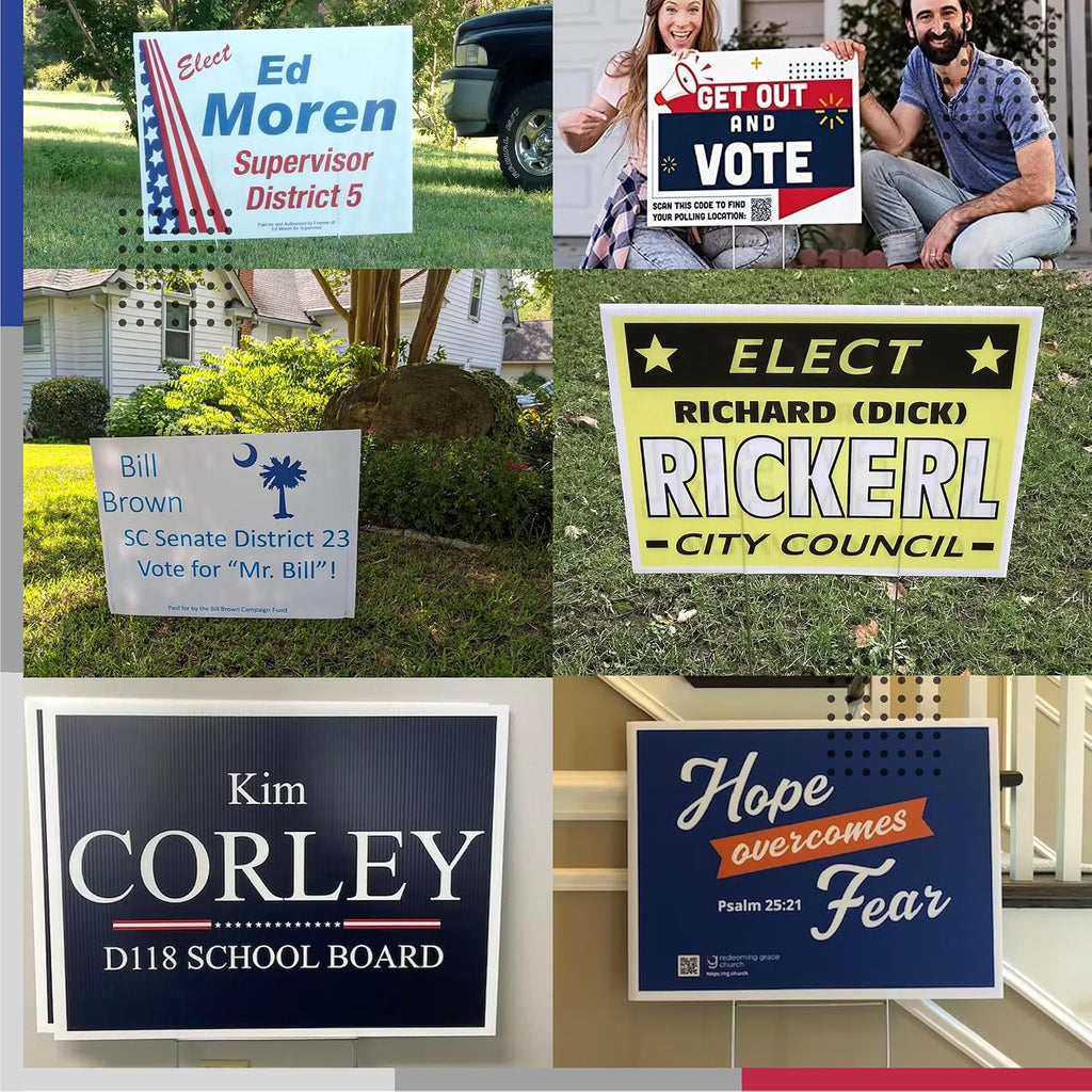 VictoryStore 18x24 Inch Custom Yard Signs, Full Color Two Sided Custom Logo and Text Yard Signs, Weatherproof 4mm Corrugated Plastic (10-Pack)