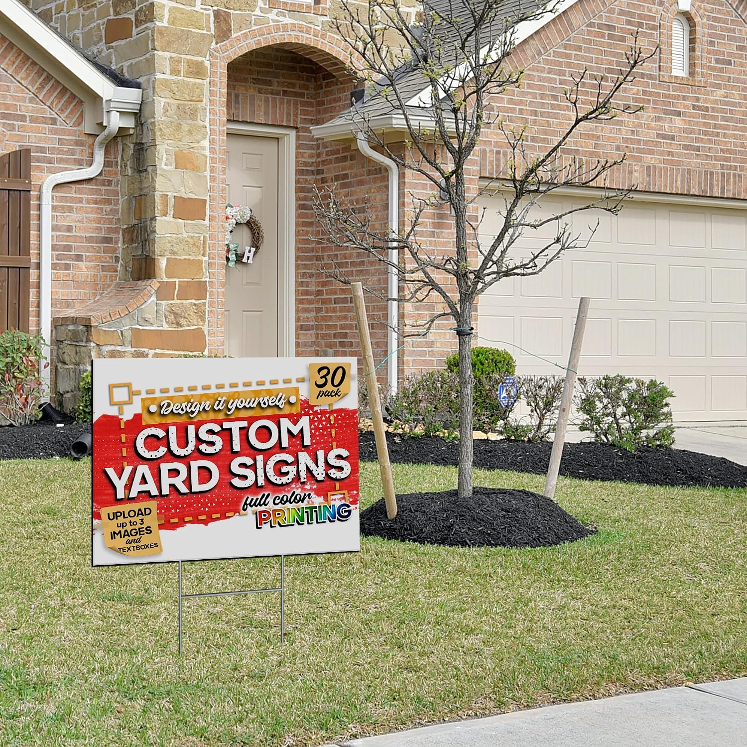 24'x18' Custom Yard Signs with Metal Stakes (30-Pack), Design-Your-Own Lawn Signs, Personalized Signages with Full Color Printing and Uploadable Images/Textboxes, One-Sided Yard Signs for Outdoor Events
