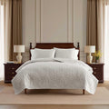 Martha Stewart - Queen Size Quilt Set, Soft & Smooth Sateen Bedding with a Light and Breathable Feel, 3 Piece Bed Set with Matching Pillowcases (Fern Embroidery Grey)