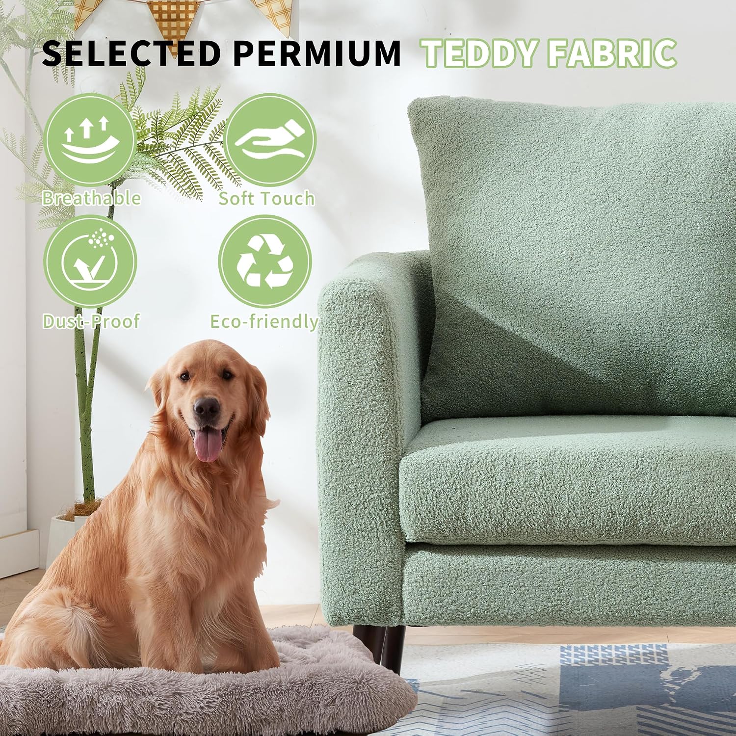 Barrel Accent Chair with Back Pillow, Large Teddy Upholstered Armchair with Solid Wood Legs Modern Reading Chairs for Living Room Bedroom