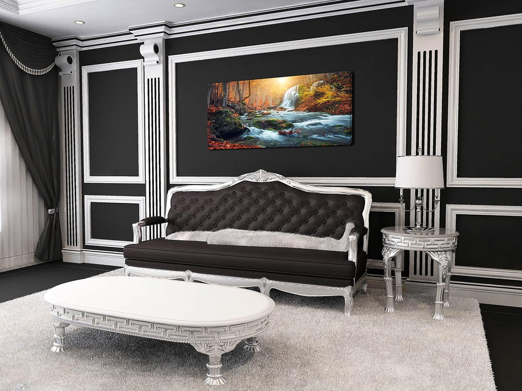 Autumn Waterfall Large Stretched Canvas Wall Art For Living Room Bedroom Home Decoration,Mordern Forest River Print Picture Painting Decor Giclee Artwork,Gallery Wrapped Gift,Inner Frame(30x60)