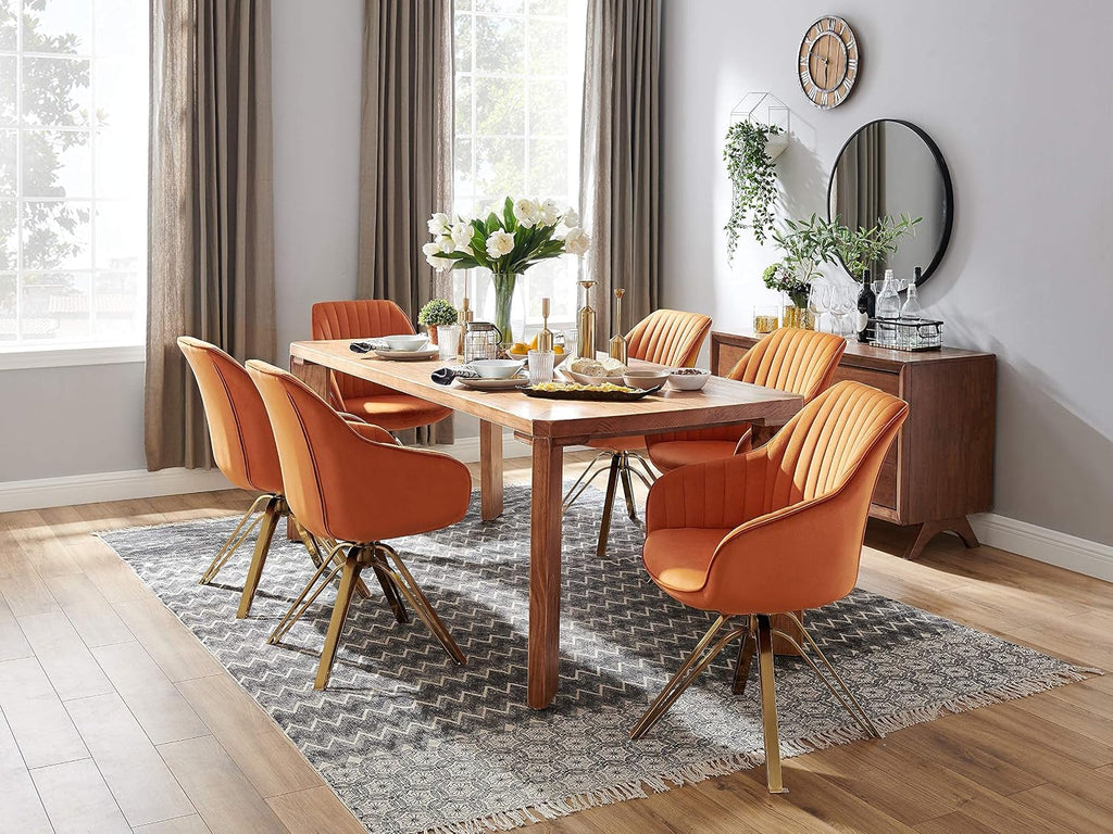Volans Swivel Accent Chair, Mid Century Modern Swivel Desk Chair with Hollow Brushed Gold Plated Legs Office Chairs for Living Room, Dining Room, Small Space, Cinnamon