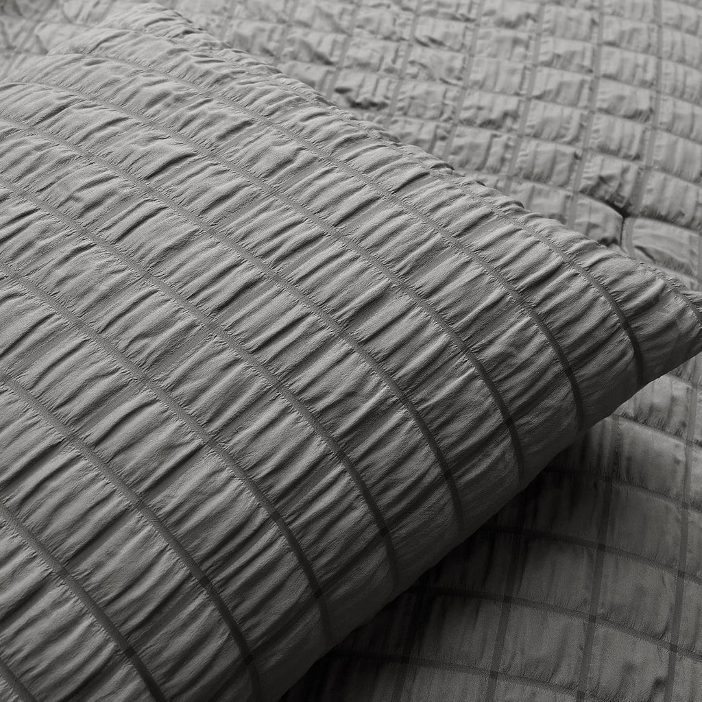 Lush Decor Crinkle Textured Dobby 3 Piece Comforter Set, King, Dark Gray