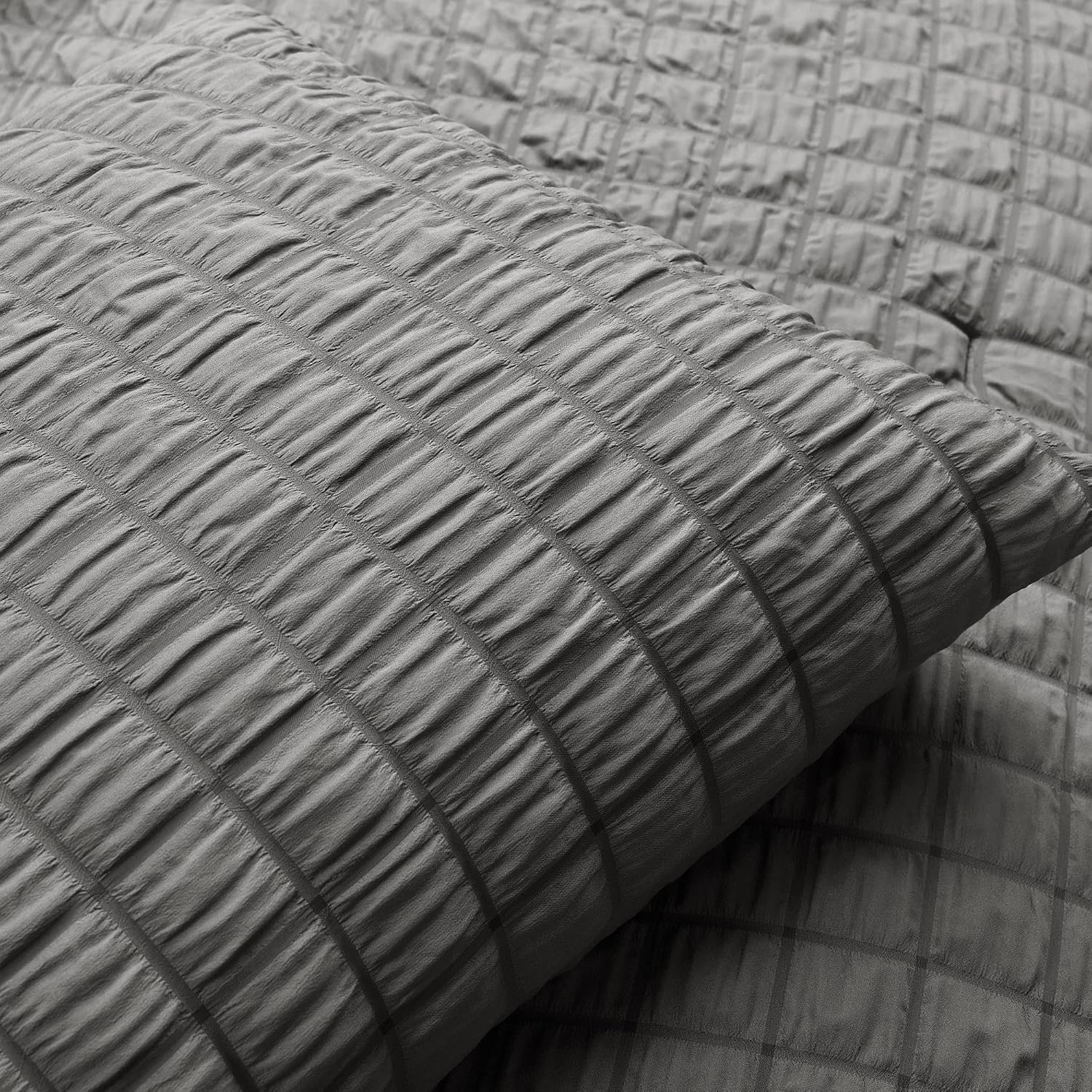 Lush Decor Crinkle Textured Dobby 3 Piece Comforter Set, King, Dark Gray