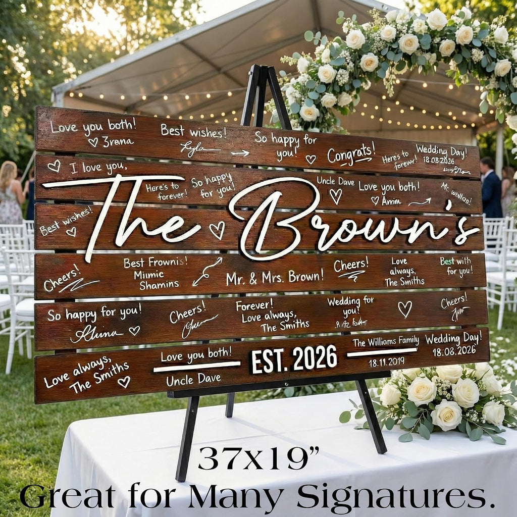 Personalized Big Size Wedding Guest Book Alternative Wooden Sign, Personalized Large Family Name Reception Decor, Rustic 3D Raised Lettering, Custom Solid Wood Signature Board (37.5x21')