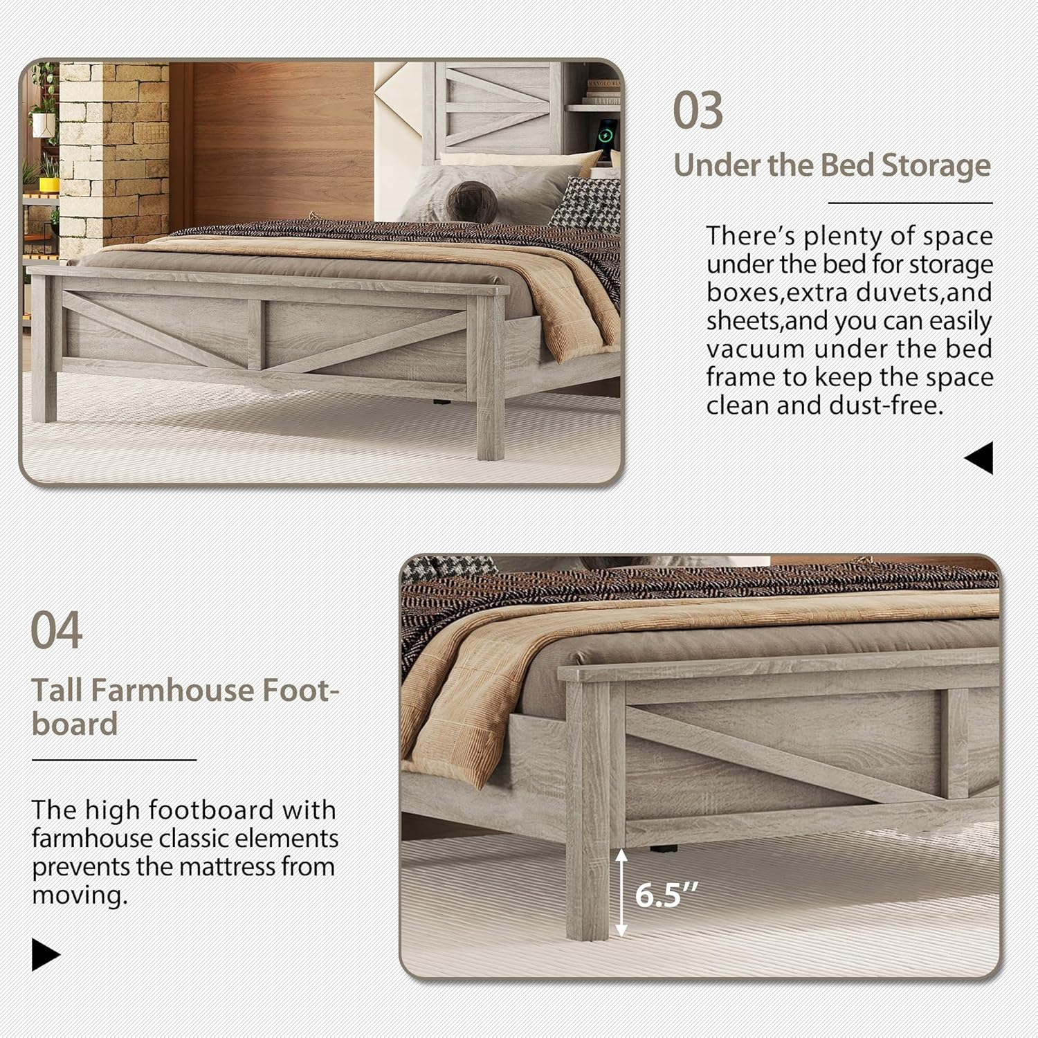 3PCS Bedroom Sets, Full Size Farmhouse Platform Bed with Double Sliding Door Storage Headboard, Cabinet & Nightstand, 3PCS Bedroom Sets with USB, for Kids, Adults, Gray