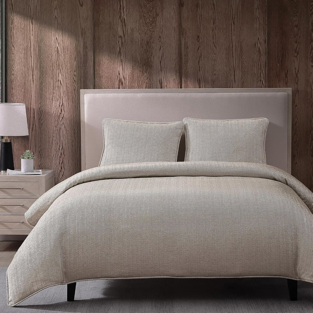 HiEnd Accents Chenille Herringbone 3 Piece King Duvet Set, Light Tan, Timeless Classic Modern Rustic Woven Tweed Luxury Bedding Set, 1 Duvet Cover and 2 Pillowcases