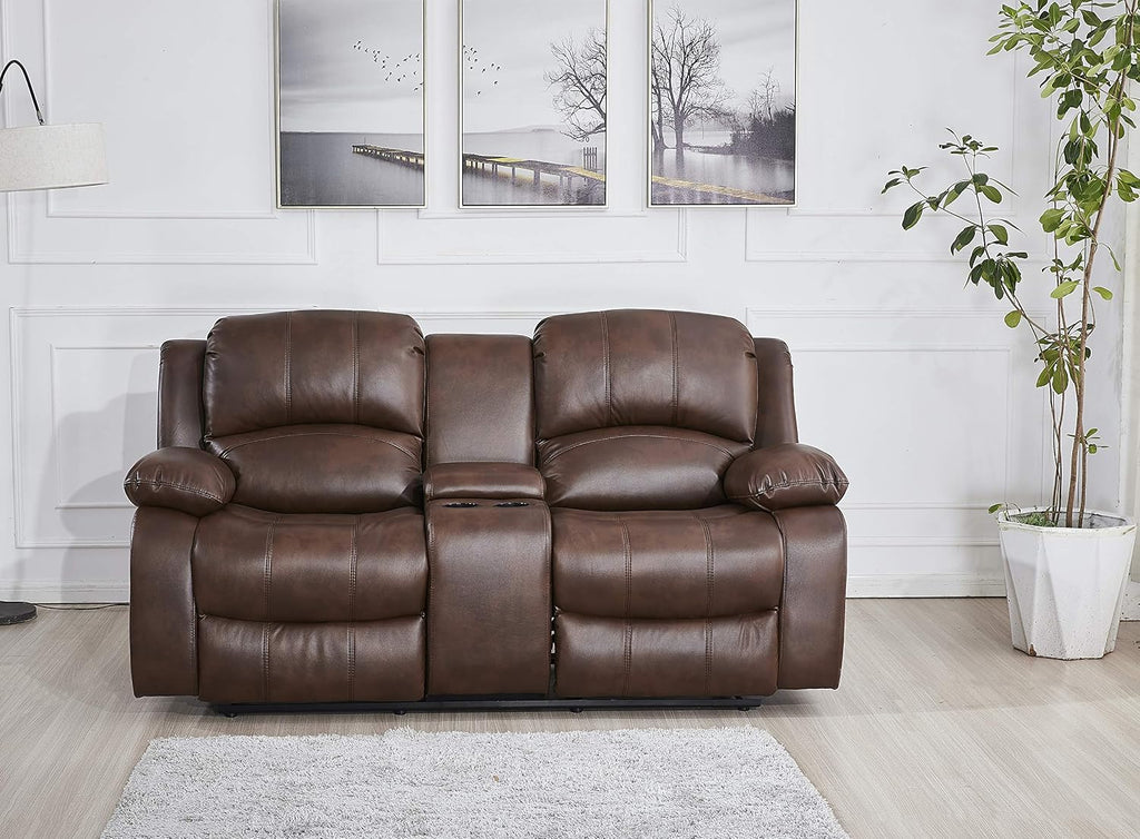 Betsy Furniture Faux Leather Reclining Loveseat with cupholder Console and Storage Space 8018 Multiple Colors (Brown, Loveseat)