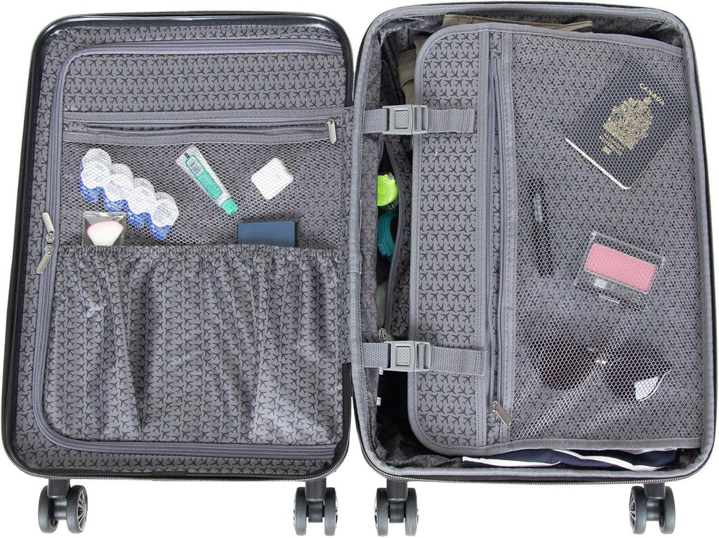 Kenneth Cole REACTION Madison Square Lightweight Hardside Chevron Expandable Spinner Luggage, Black, 2-Piece (20' Carry On + Backpack)
