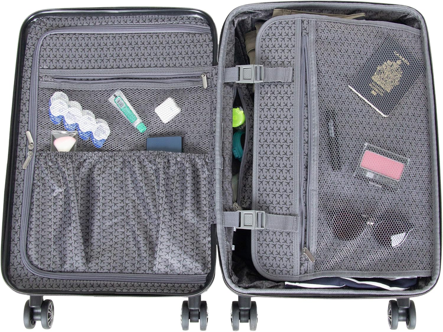 Kenneth Cole REACTION Madison Square Lightweight Hardside Chevron Expandable Spinner Luggage, Black, 2-Piece (20' Carry On + Backpack)