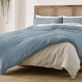 Blue Loom Duvet 100% Cotton Set, 3 Piece, Stone Washed Duvet Set King Size 104' x 92' with 2 Matching Pillow Shams, Comforter Not Included, Vivie - Denim Blue