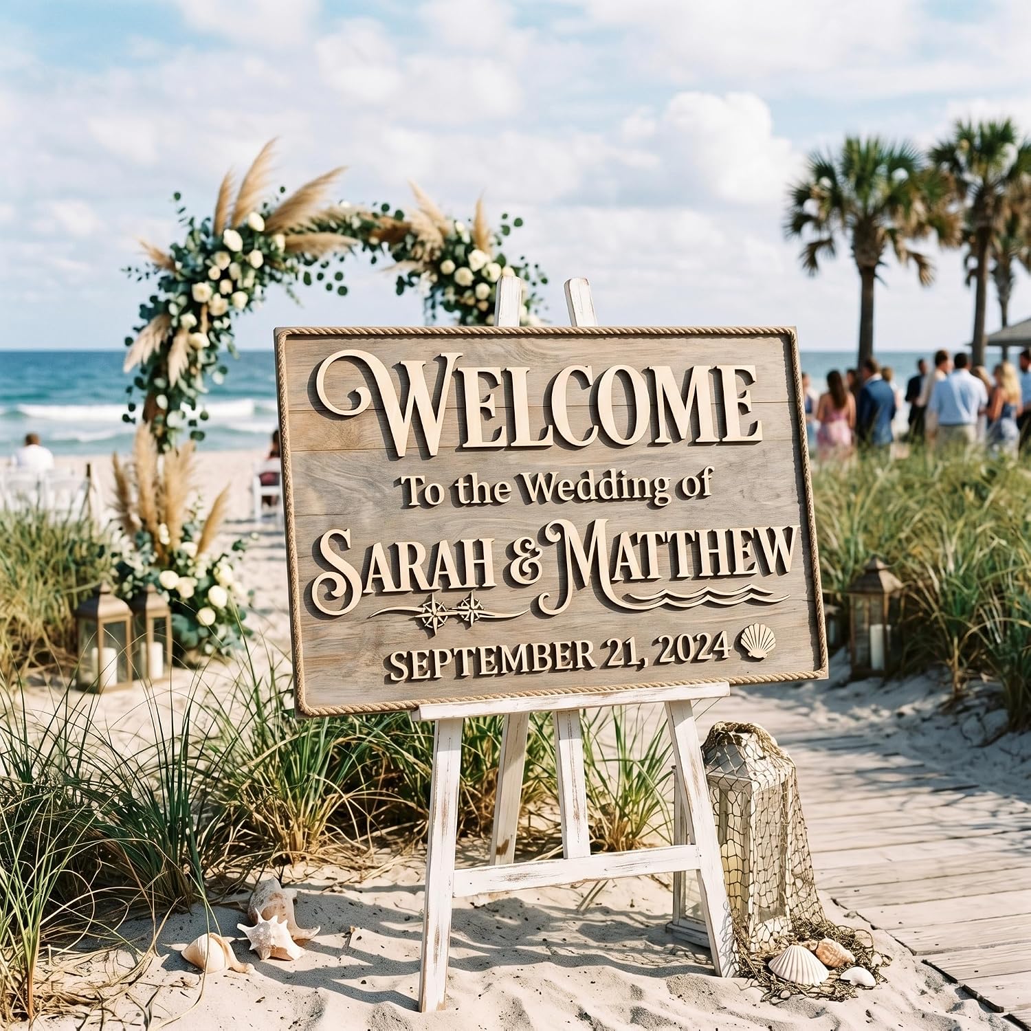 Personalized Wedding Welcome Sign, Custom 3D Wood Entrance Signage for Reception & Ceremony, Rustic Boho Barn Beach Themes, Wooden Name & Date Board Decor (16 Custom Designs)