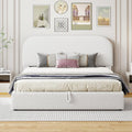 Upholstered Platform Bed with Hydraulic Storage System and Curved Shaped Headboard, Queen Size Wood Bed Frame for Kids Adults Bedroom Furniture, Teddy Fleece Thick Upholstered Bed Grounded Bed